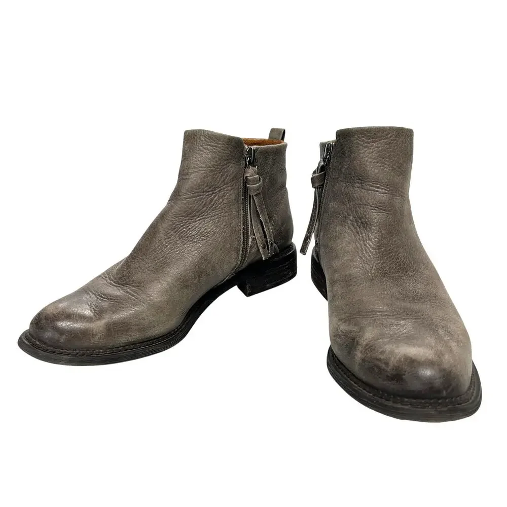Modern Vintage Gray Leather Ankle Boots Franco Sarto Minimalist Chic Size 8.5